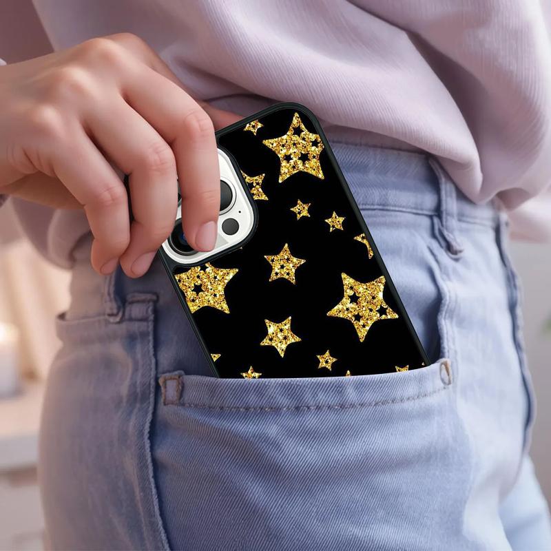 Stars Golden Sparkle Phone Case For iPhone 17 Air 15 16e 14 13 Pro Max Coque 12 11 Pro Max PLUS Cover