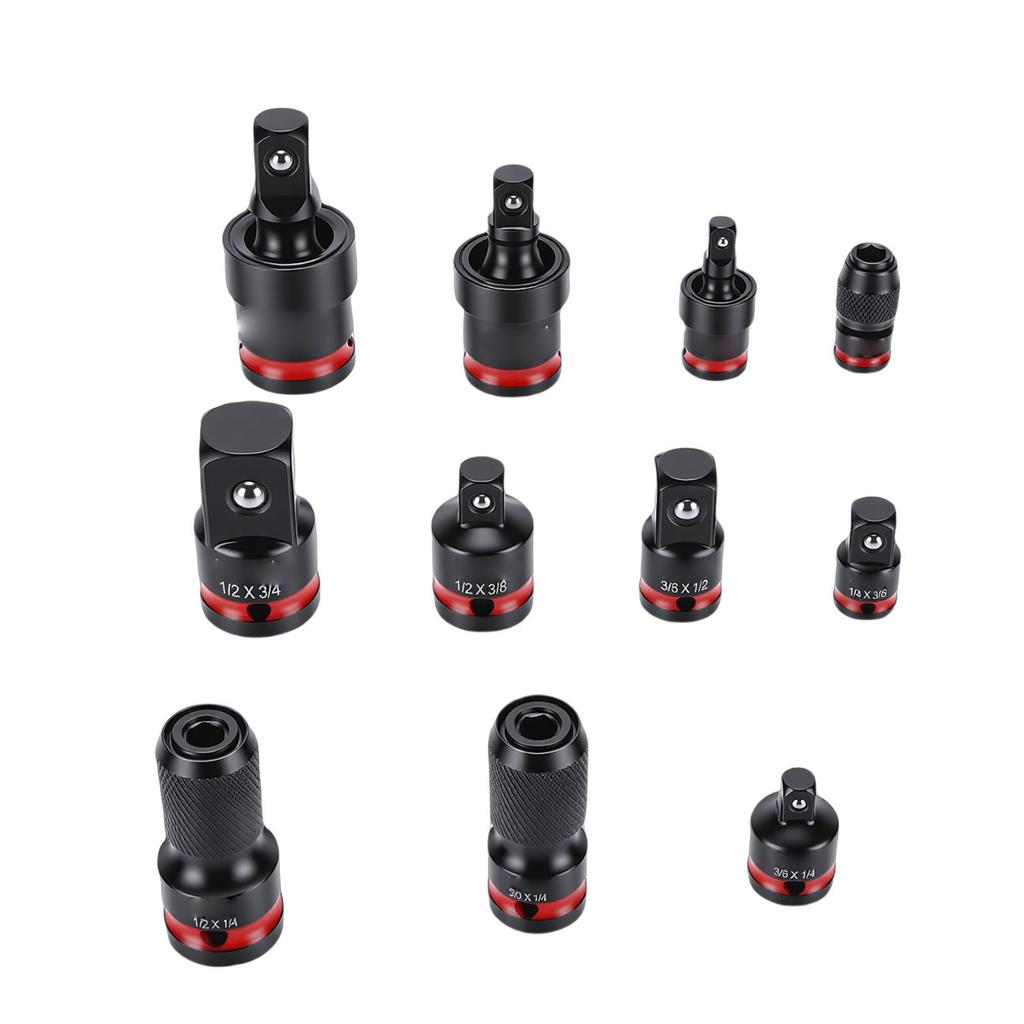11Pcs Impact Socket Adapter Set Drill Adapters Extensions 1 4 3 8 1 2in Drive CR V CR MO Steel Ball Detent for Car Home