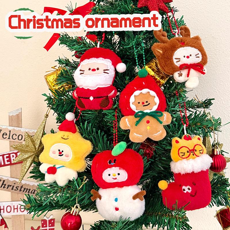 Chaveiro de Gato Pequeno Árvore de Natal Papai Noel Festa Presente Pingente de Mochila Homem de Gengibre Meias de Natal Decoração Presente para Criança