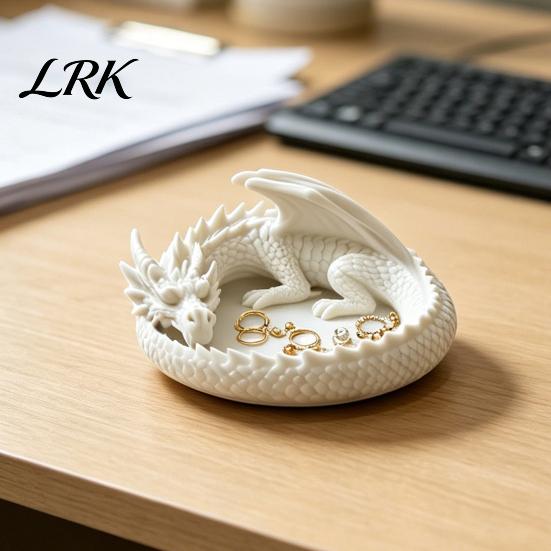 Dark Gothic Home Decor 3D Printed Fantasy Dragon Jewelry Tray, Winged Desktop Organizer, Style Key Dish Mythical Figurine Bowl for Bedside Nightstand,