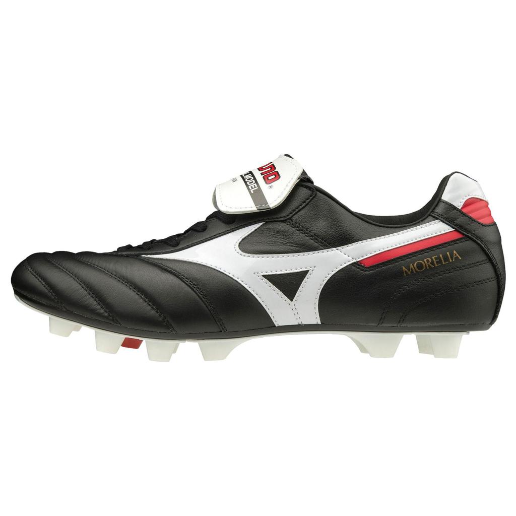 Mizuno Morelia Japan Round Toe Lace-Up HG (Rubber Short Studs) Slip-Resistant Durable Soccer Shoes Men Soccer Shoes Black White Red P1GA200001