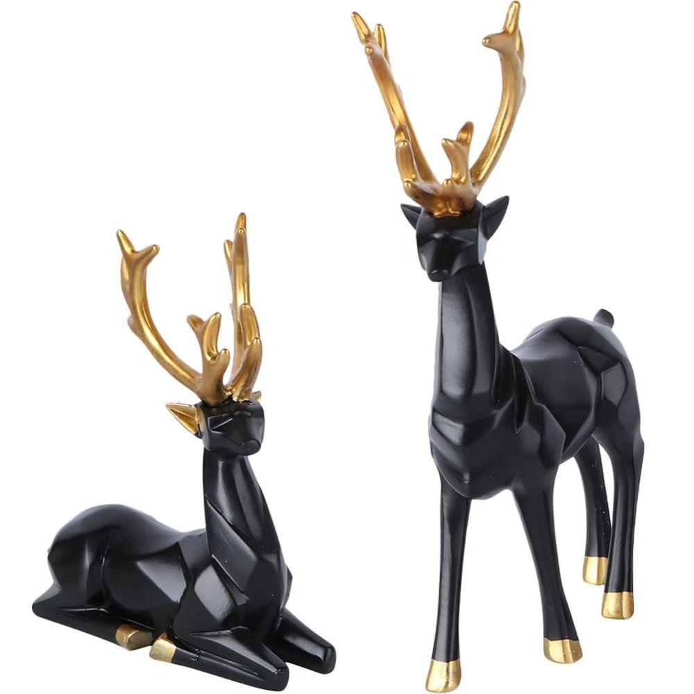 2Pcs Creative Deer Desktop Ornament Sitting/Standing Position Cute Christmas Deer Statue Exquisite Modern