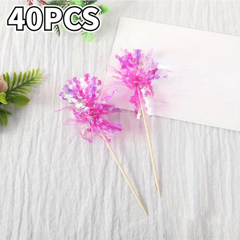 

40Pcs Cake Decoration Glitter DIY Wooden Style Wedding Party Colorful Firework Tassel Cup Top Wedding Baking Dessert Decoration рожевий червоний колір