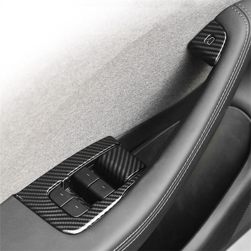Copertura Interruttore Finestrino Tesla Model 3 Refresh (Motivo Fibra di Carbonio, Set da 10 Pezzi)