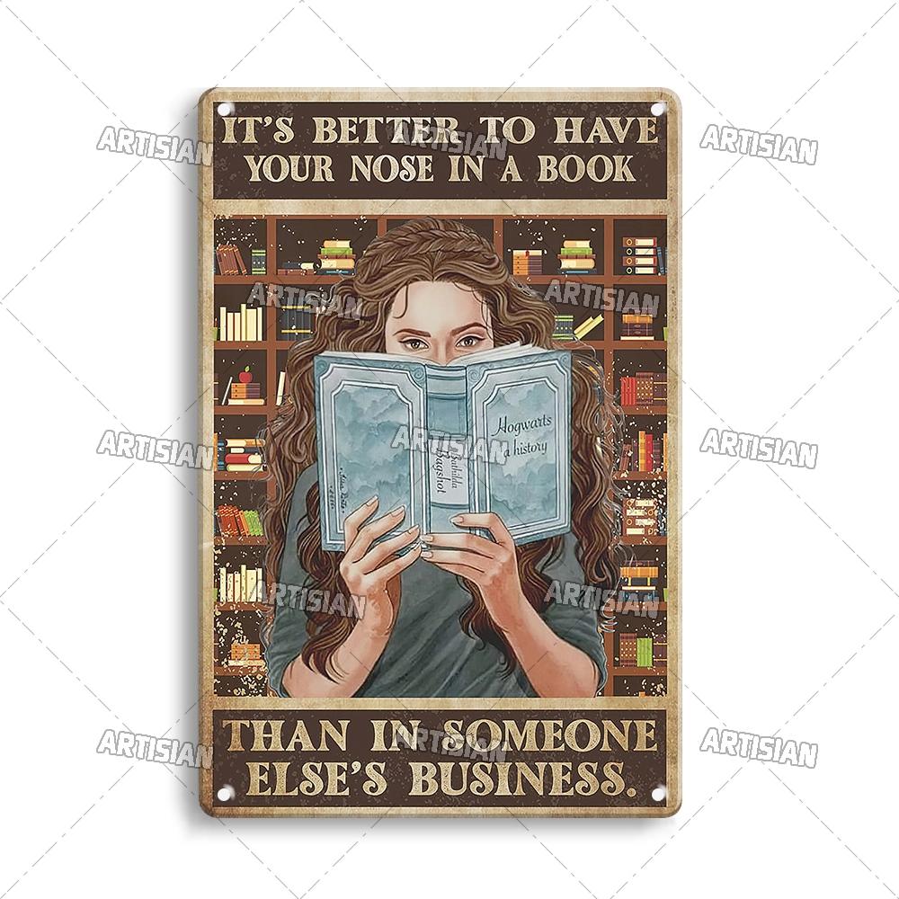 Artisian Girl Loves Books Metal Sign Reading Tin Poster Read Book Decorative Plate Wall Decor Garage Bar Pub Club Hotel Kitchen