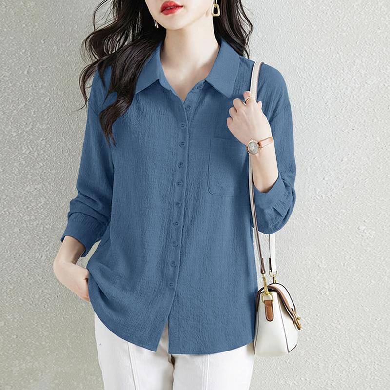 ZANZEA Women Casual Turn Down Collar 3/4 Sleeve Loose Blouse