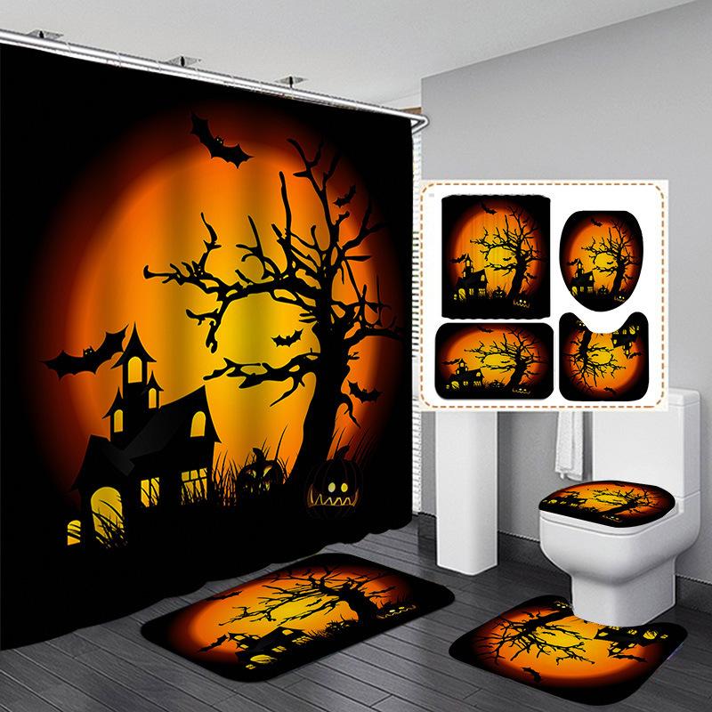 Halloween Elements 3D Digital Printing Bathroom Four-Piece Shower Curtain Partition Curtain Shower Curtain