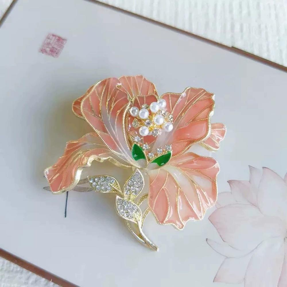 Hot Geometry Enamel Zircon Simulated-pearl Flower Brooch Trendy Fashionable Versatile Advanced Light Luxury Elegant Jewelry Gift оранжевый