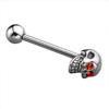 Stainless Steel CZ Gem Skull Silvery Tongue Barbell Ring Bar Body Piercing
