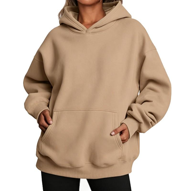 Womens Loose Fit Solid Color Hoodie Long Sleeve Casual Sweatshirt Daily Wear