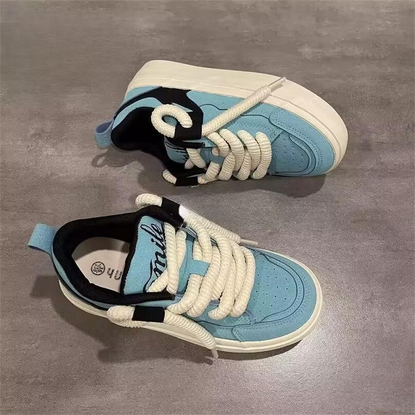 Niche design thick rope bread shoes women's 2025 new fashion chic lace-up white shoes women's casual skateboard shoes