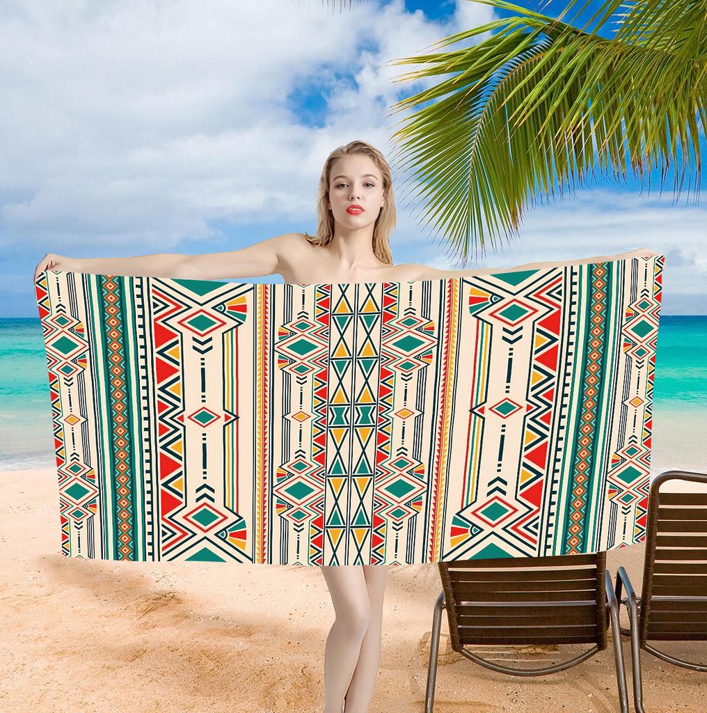 75x150cm Boho Ethnic Geometric Beach Towel Microfiber Aztec Mandala Print Bath Towel Quick Dry Soft Absorbent for Swimming Pool