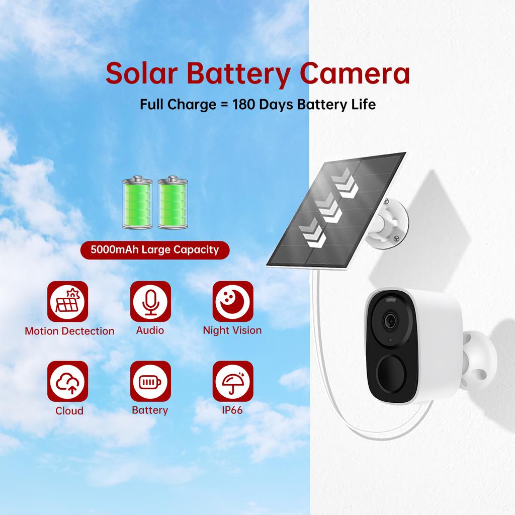 4MP WiFi Solar Battery Camera Low Powered Wireless Outdoor PIR Human Detection Security Surveillance Cameras long time standby