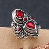 Vintage Exaggerated Boho Style Inlaid Red Zircon Large Classic Engraved Ring Women's Fine Zircon Party Favor Accessories