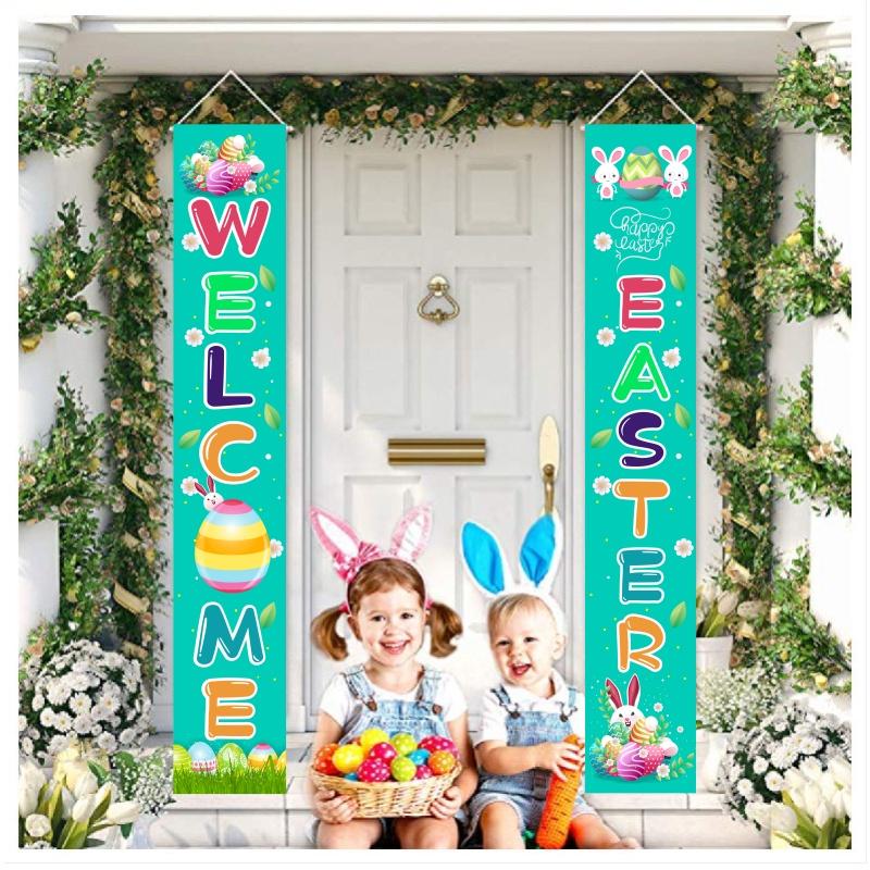 Porch Easter Sign Couplet Banner Party Decoration Egg Bunny Door Holiday Hanging