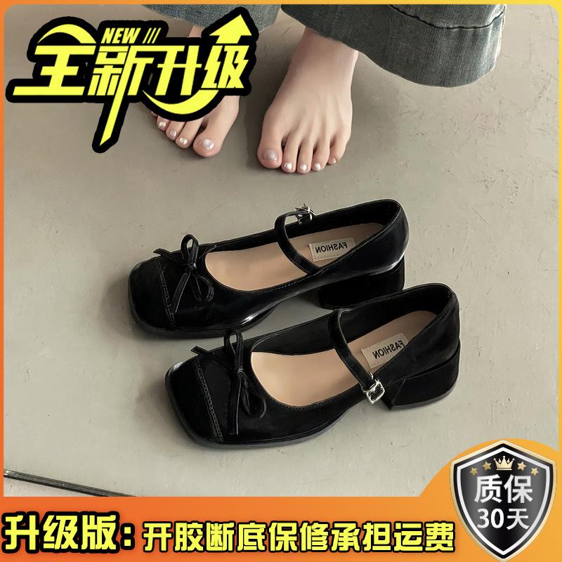 Summer new retro bow French thick heel high heels shallow mouth Mary Jane shoes Korean version gentle middle heel single shoes