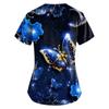 Women Fashion Butterfly Print V-neck Short Sleeve Workwear With Pockets Tops