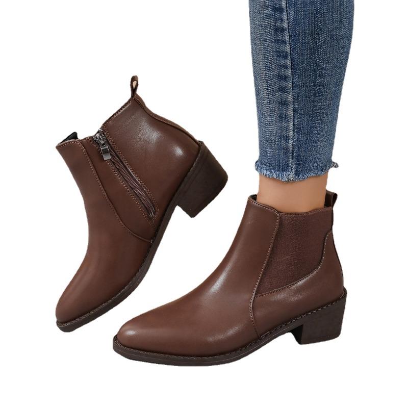 2024 Plus Size Shoes for Women Side Zip Ankle Women's Boots Concise Daily Boots Women Pointed Toe Square Heel Trend Ladies Shoes