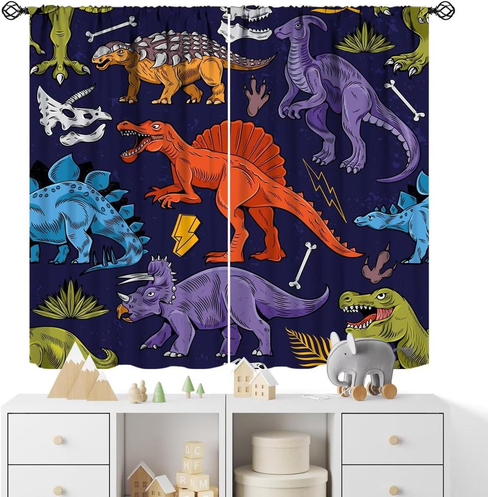 Kids Sea Animal Curtains Teens Boys Girls Bedroom Nursery Decor Cartoon Sharks Art Printed Window Drapes Fabric Light Blocking Polyester Sleeping Area