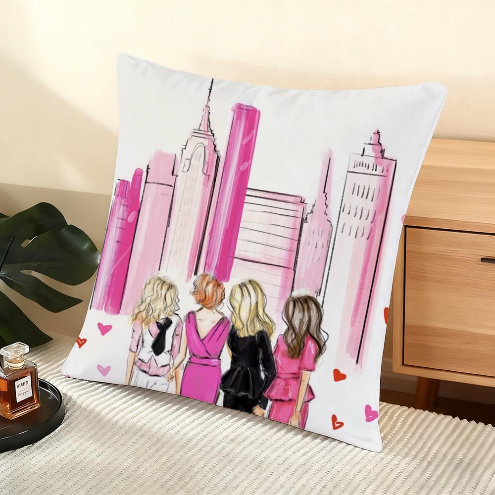 Cushion Cover Silky Short Plush Home Sofa Cushion Cover - Invisible Zipper Home Decoration S-Sex And The City TV