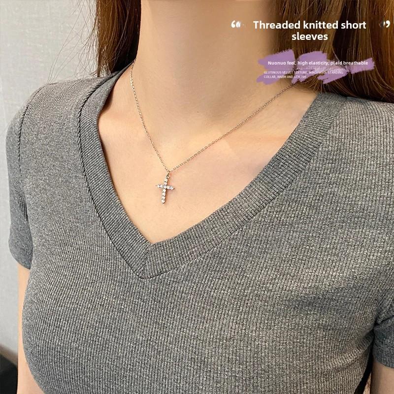 Summer Cotton Color Stitching T Shirts Women‘s Simple V-neck Short-sleeve T-shirt Casual Elastic Skinny Y2k Tops Women Clothes