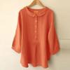 Blusa de lino y algodón para mujer, Top Harajuku liso informal con botones y cuello de muñeca japonesa, camisa de manga tres cuartos