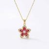 European & American Style Zircon Flower Pendant Necklace - Five-Petal Petal Design, Collarbone Chain