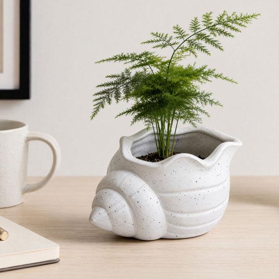 3D Printed Conch Flower Pot Moisture-Resistant Mini Planter with Wavy Edge And Drain