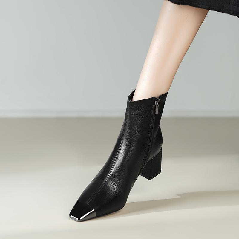 Fashion 2025 NEW Autumn/Winter Women Boots Genuine Leather Women Shoes Square Toe high Heel Casual Short Boots Modern Boots
