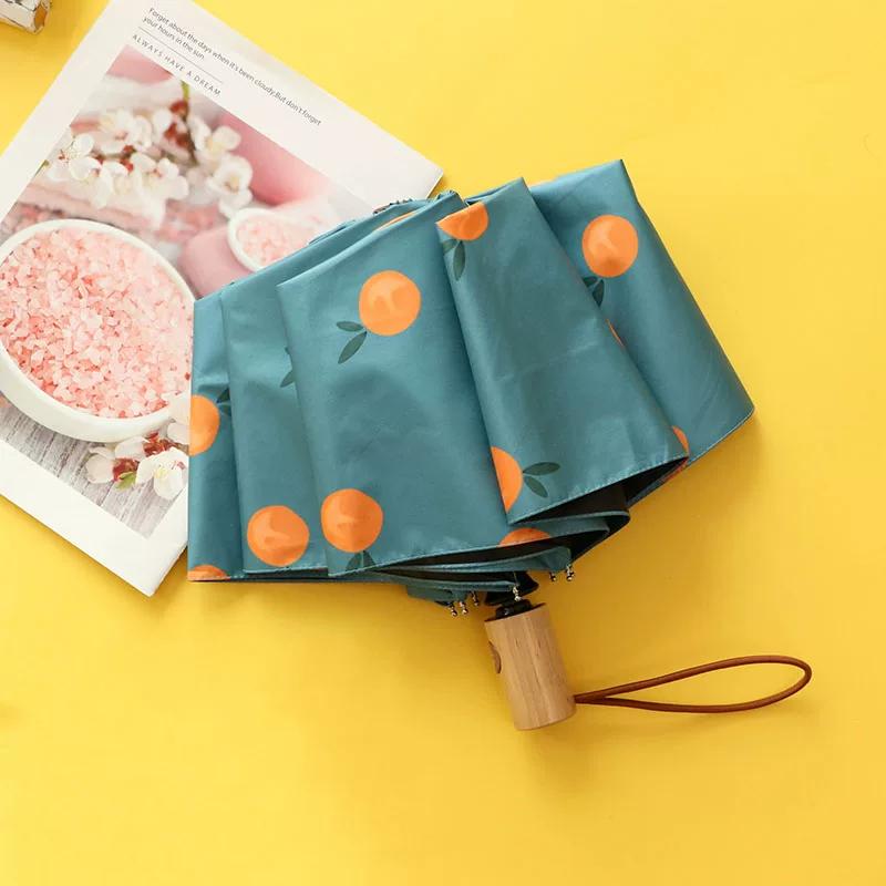 Creative Super Light Automatic Umbrella Retro Orange Rain Dual-Use Female Thick Windproof Fashion Parasol Sunshade Umbrella
