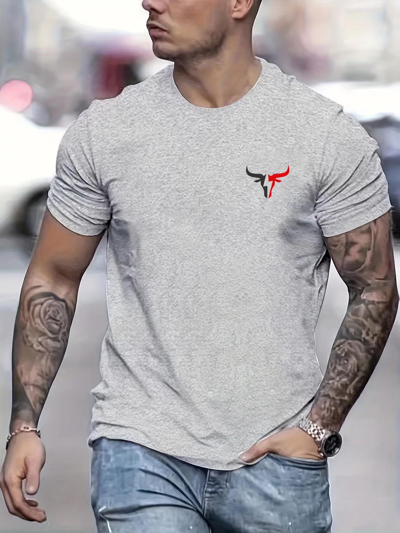 

Summer Mens 100 Cotton Casual Loose Size Bull Print Round Neck Short Sleeve Tshirt Top mens street clothing button up pullov M