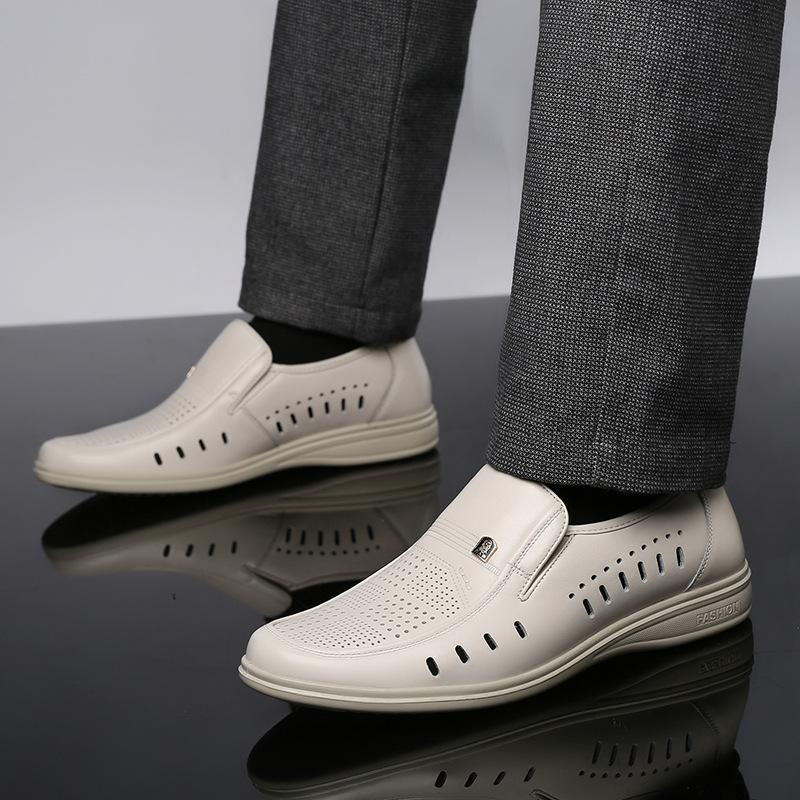 Old Man's Head Summer New Men's White Hollow Cool Leather Shoes, Casual and Light Foot Lazy Shoes 59109