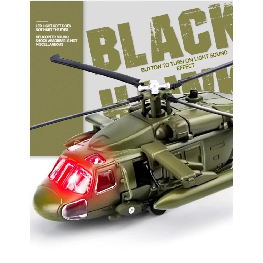 1/64 Model vrtulníku Black Hawk ze slitiny s výstavním stojanem a dárkovým balením Realistické zvukové a světelné efekty Ideální pro vystavení