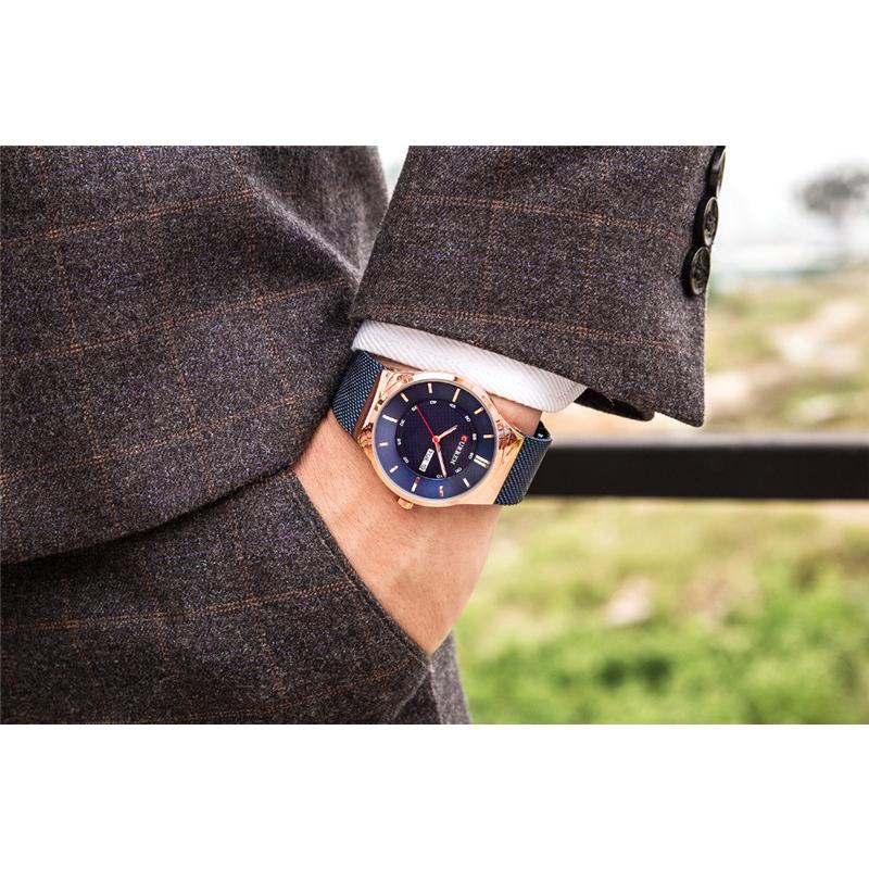 CURREN Neue Top-Herrenuhr, dünne runde Uhr, einfache Mailänder Mesh-Armbanduhr, wasserdichte Uhr