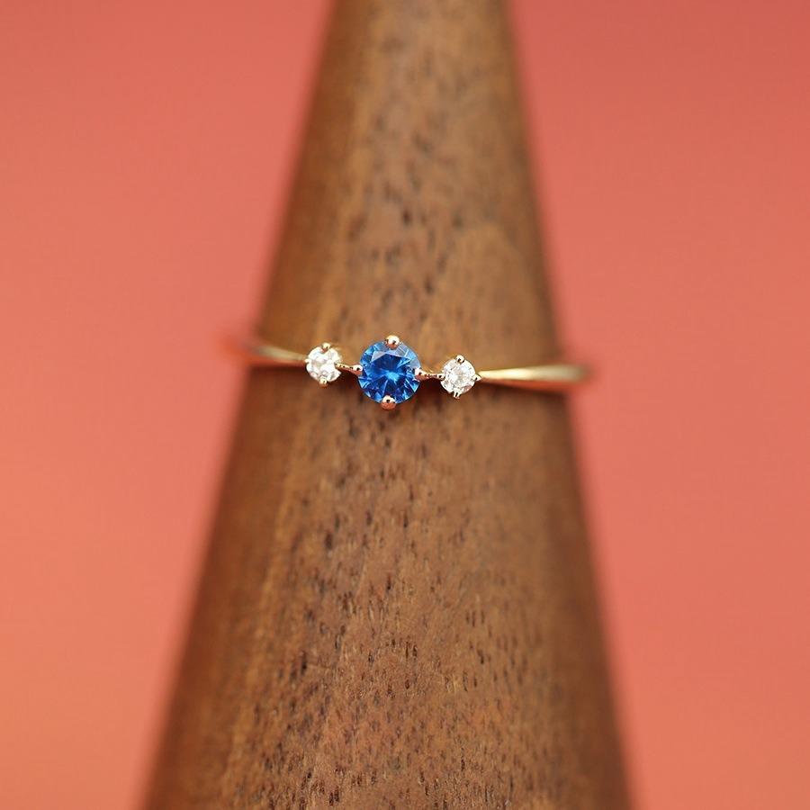 Anello in Argento Sterling 925 Placcato Oro 14K con Zircone Blu per Donna Accessori Gioielli Party Giapponesi di Lusso Leggero