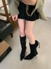 2025 autumn new retro small pointed strap Korean version thin thin high heel high boots women