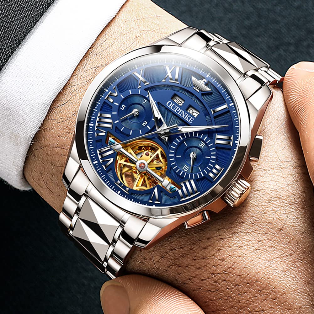 OUPINKE Men's Watch Automatic Mechanical Watch for Men - Easy to Read Dial Waterproof Watch - Calendar Automatic Manual Winding 40MM Hollow Dial