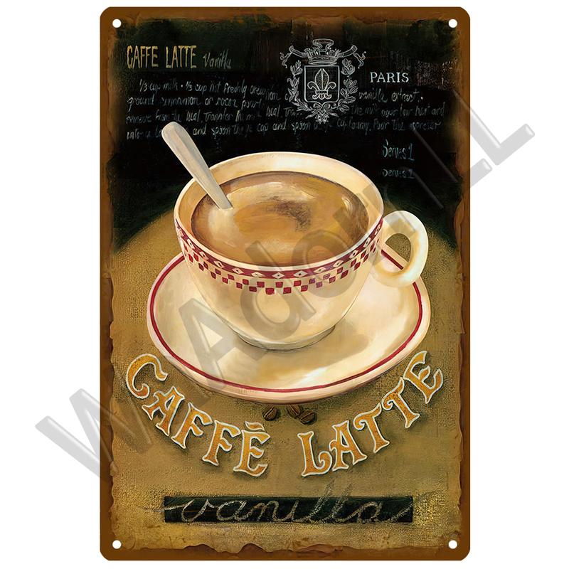 Metal Sign Retro Decor Coffee Vintage Tin Sign Plaque Metal Plate Wall Art Posters For Kitchen Bar Cafe Room Retro Iron Paint