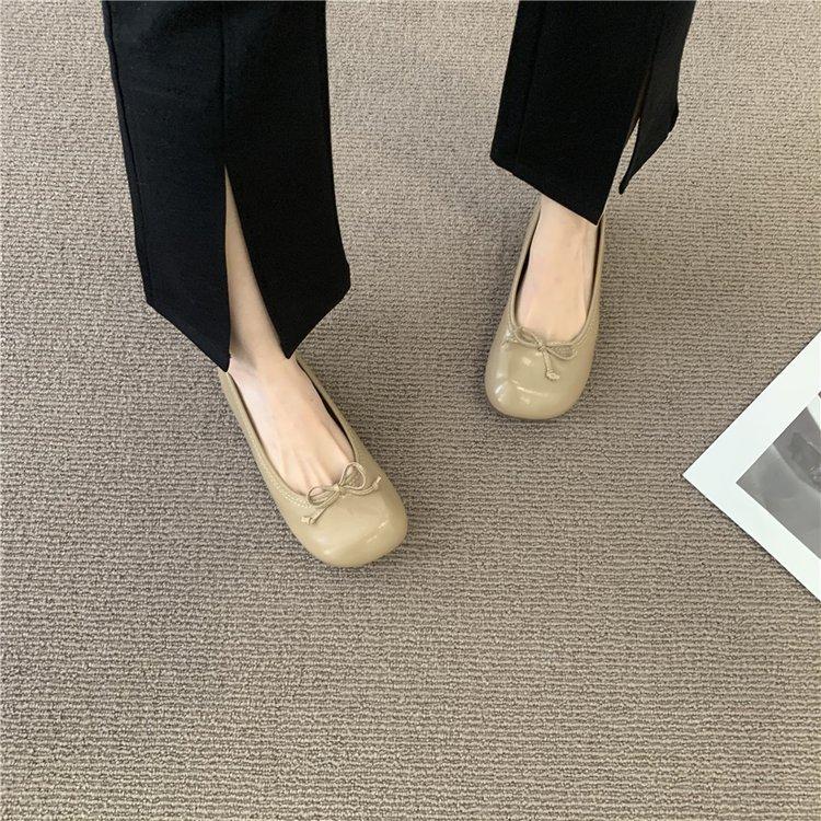 

Универсальные туфли на плоской подошве, новые модели летом 2024 года, туфли Doudou с мягкой подошвой и небольшим горлом с юбками, женские туфли с бантом 39 хаки