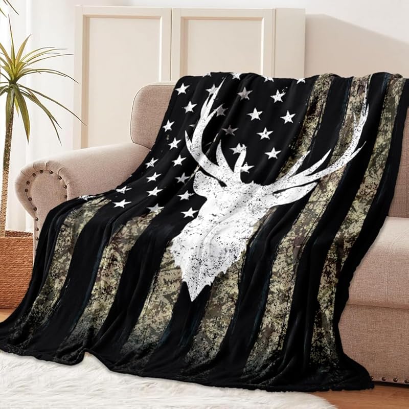 Tupmnbry Camo Deer Blanket Deer Hunting Gifts for Men Blanket Super Soft Flannel Throw Blanket Lightweight Fluffy Plush Fuzzy Bed Blanket for Bedding 50 X60
