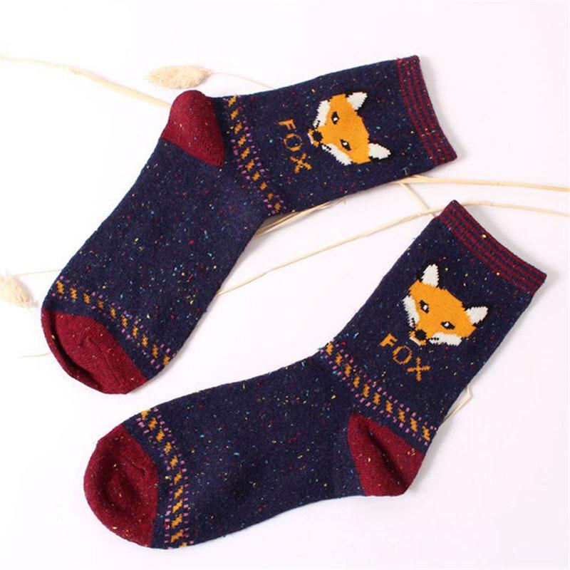 Koreanische Dicke Wolle Damen Mädchen Crew Socken Herbst Winter Von Harajuku Tier Fuchs Wolf Gestreifte Socken Lieblich Süß Weihnachten Dropship