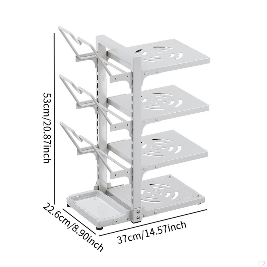 Scaffale Organizer Regolabile per Pentole e Padelle, 4 Livelli, Storage Universale, Portacoperchi a 3 Livelli per Servire