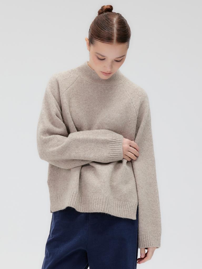 Kelidu Pullover Wool Mock Turtleneck Knit_Beige