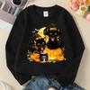 Kids Crewneck Sweatshirt, Halloween Witch Cats Pumpkin Print, Soft Casual Pullover for Fall Winter