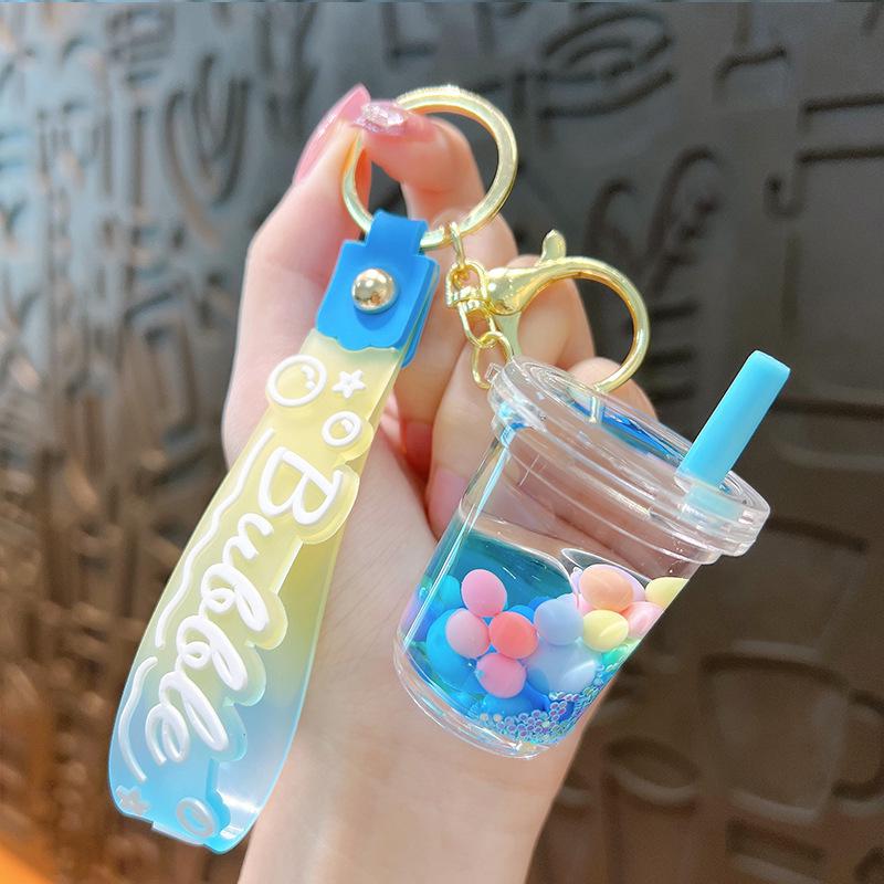 Exquisite Süße Gelee-Bohnen Milchtee Schlüsselanhänger: Treibsand Flüssig Anhänger Tasche Zubehör Geschenk