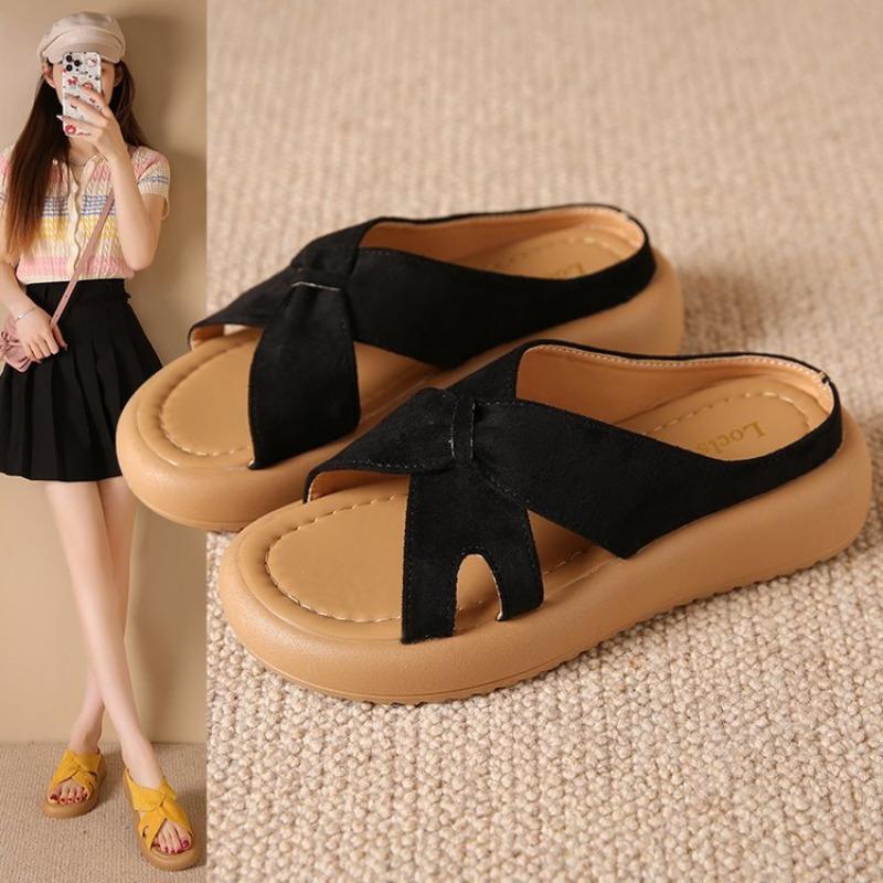 

Summer new thick-soled lazy one-word slippers women s skirt cool slippers versatile casual women s shoes 35 чёрный