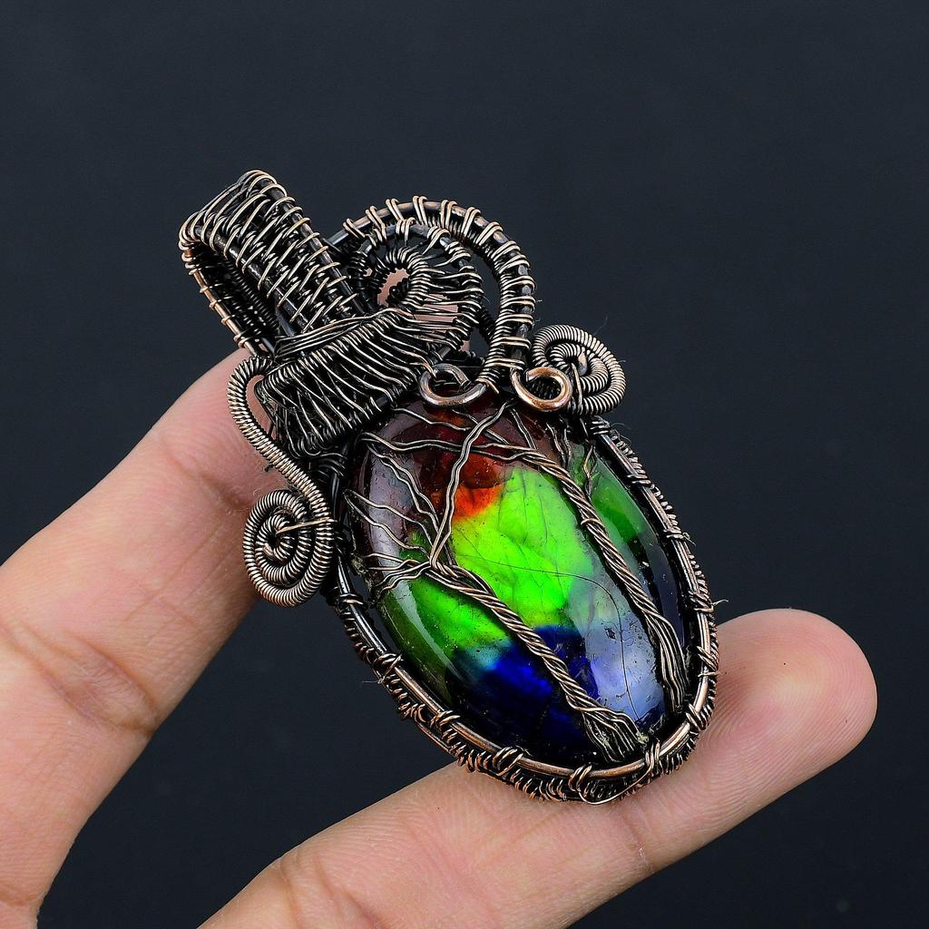 Tri Color Labradorite Pendant, Handmade Gemstone Pendant, 999 Copper Wire Wrapped Pendant Antique Jewelry, For Engagement Gift