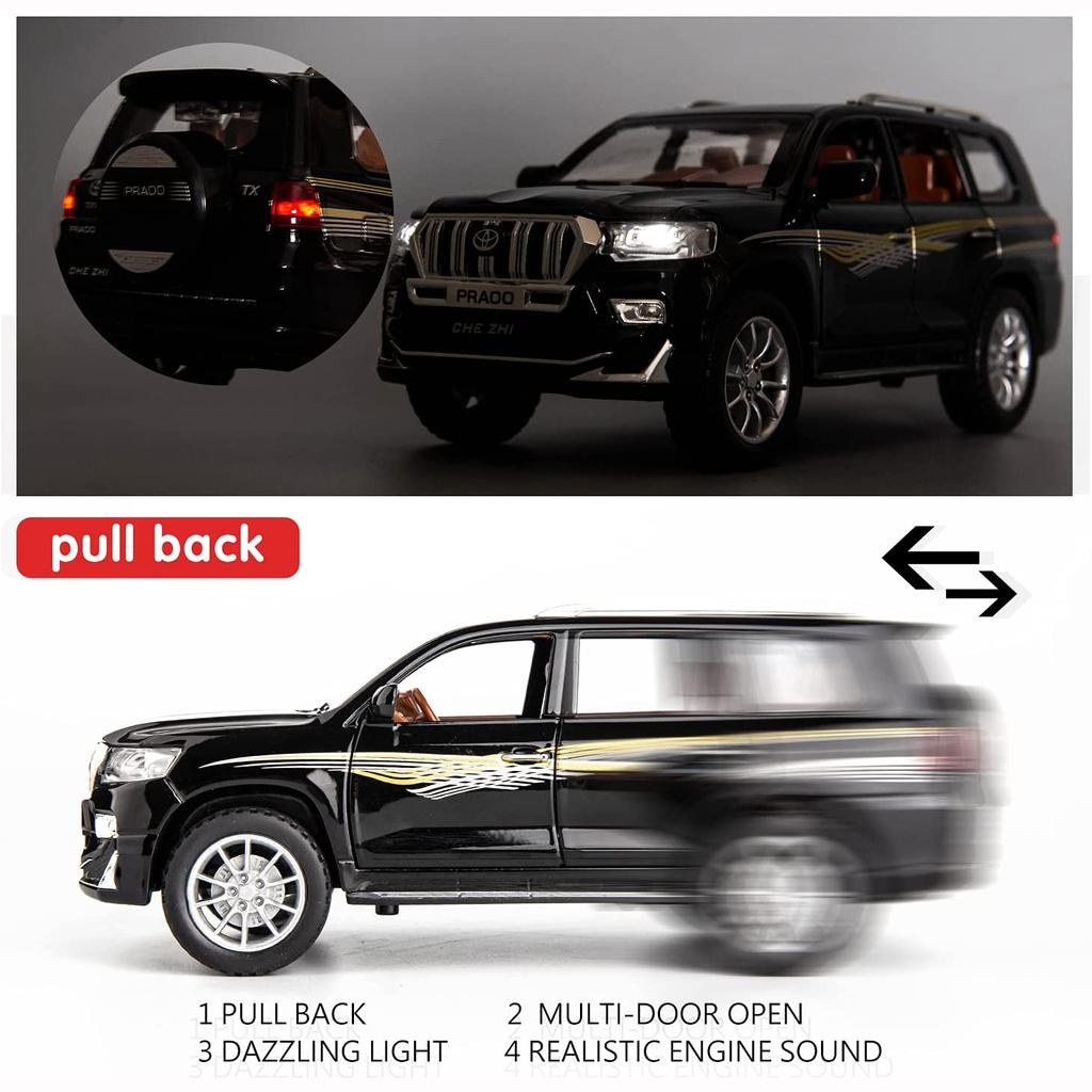 Model auta Toyota Prado v měřítku 1/24, stahovací auto ze zinkové slitiny se zvukem a světlem pro děti, chlapec, dívka dárek