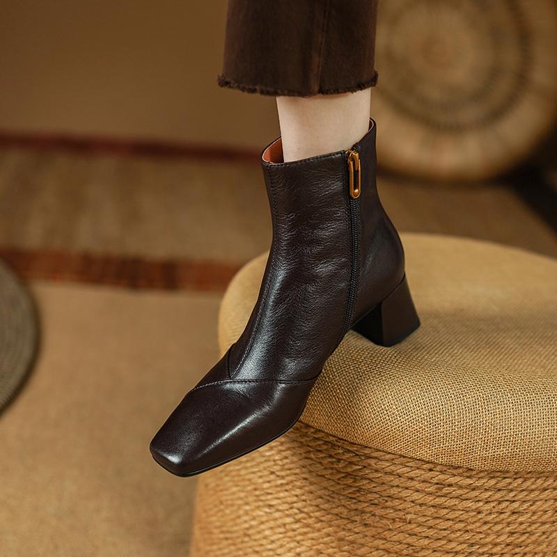 Fashion 2024 New Autumn Winter Fashion Women Boots Square Toe Ankle Boots Heels Shoes Female Ladies Shoes High Heels  Retro Modern