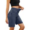 Stretchy Jean Shorts for Women High Waisted Tummy Control Pull On Denim Shorts Summer Casual Knee Length Jorts with Pockets